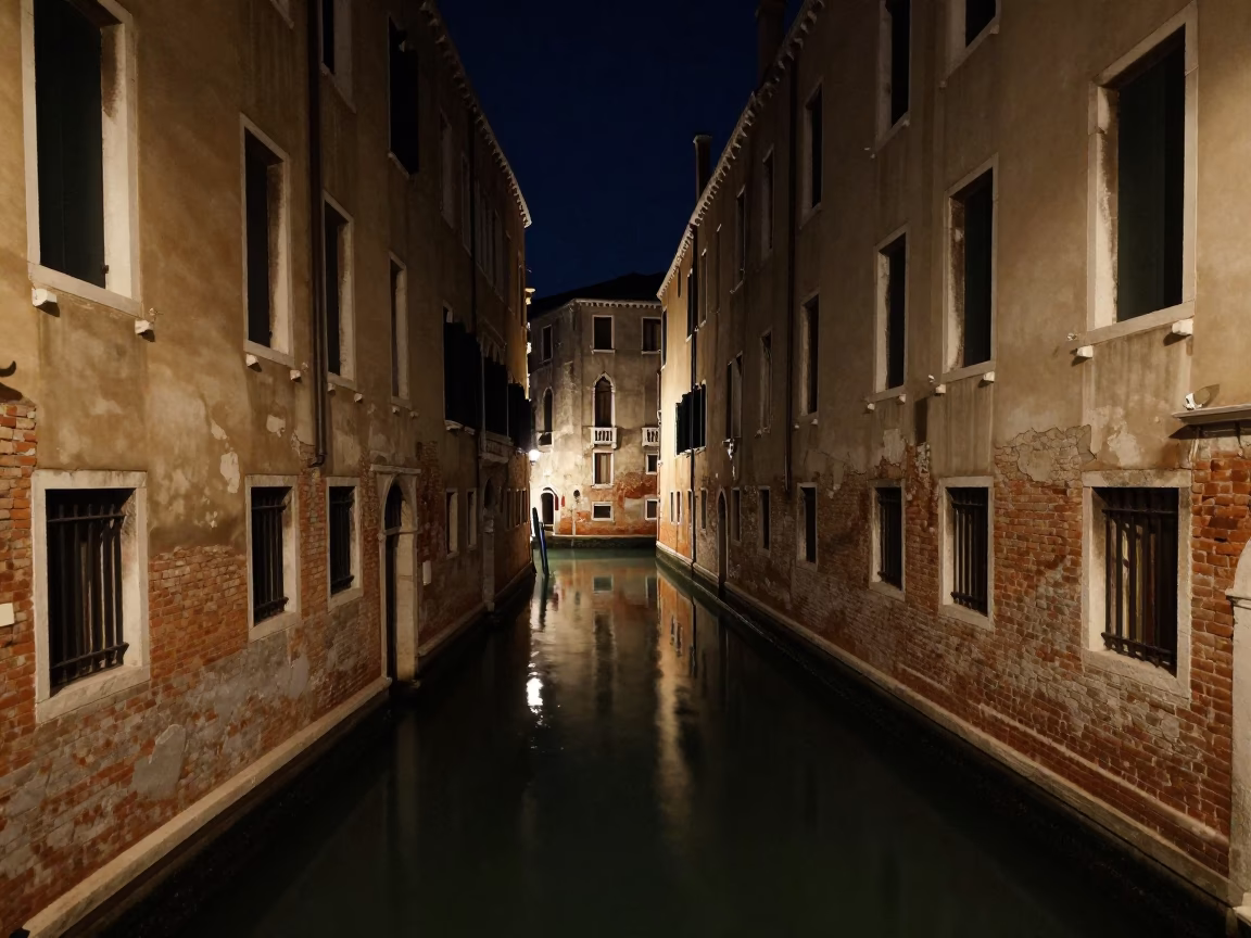 Canal View in Venice at Deep In The Night Light in in Venice, Italy