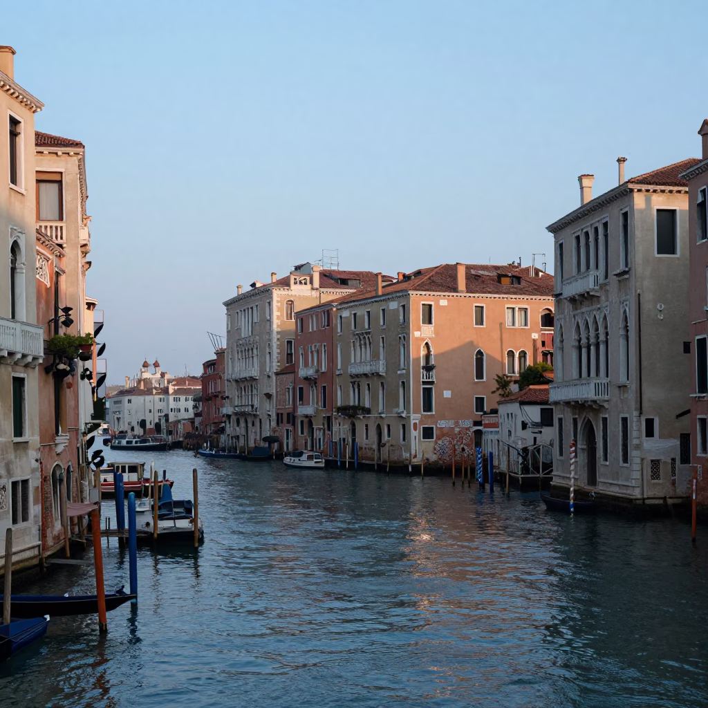 Canal View in Venice at Sunrise Light in in Venice, Italy