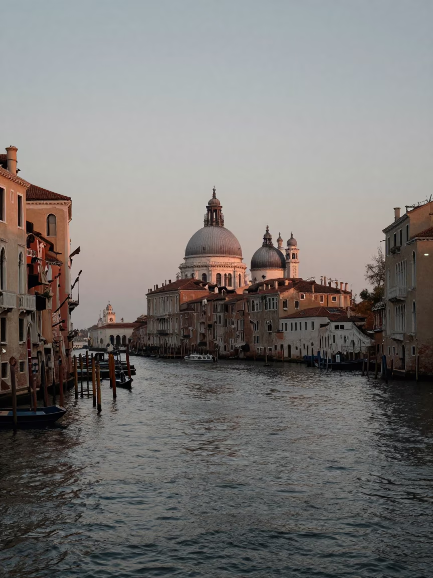 Canal View in Venice at The Still Hours Before Dawn Light in in Venice, Italy