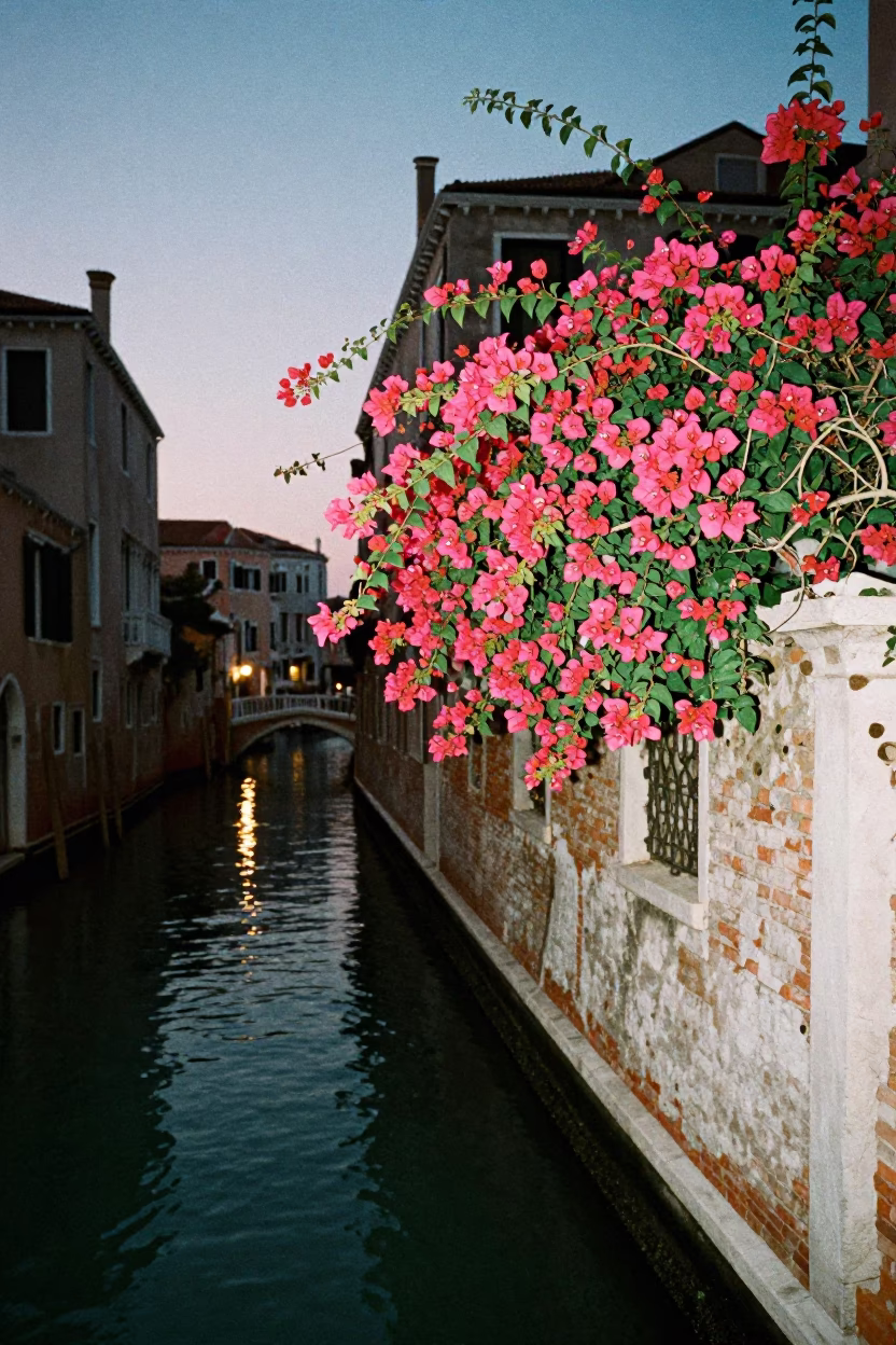 Canal View in Venice at Twilight in in Venice, Italy