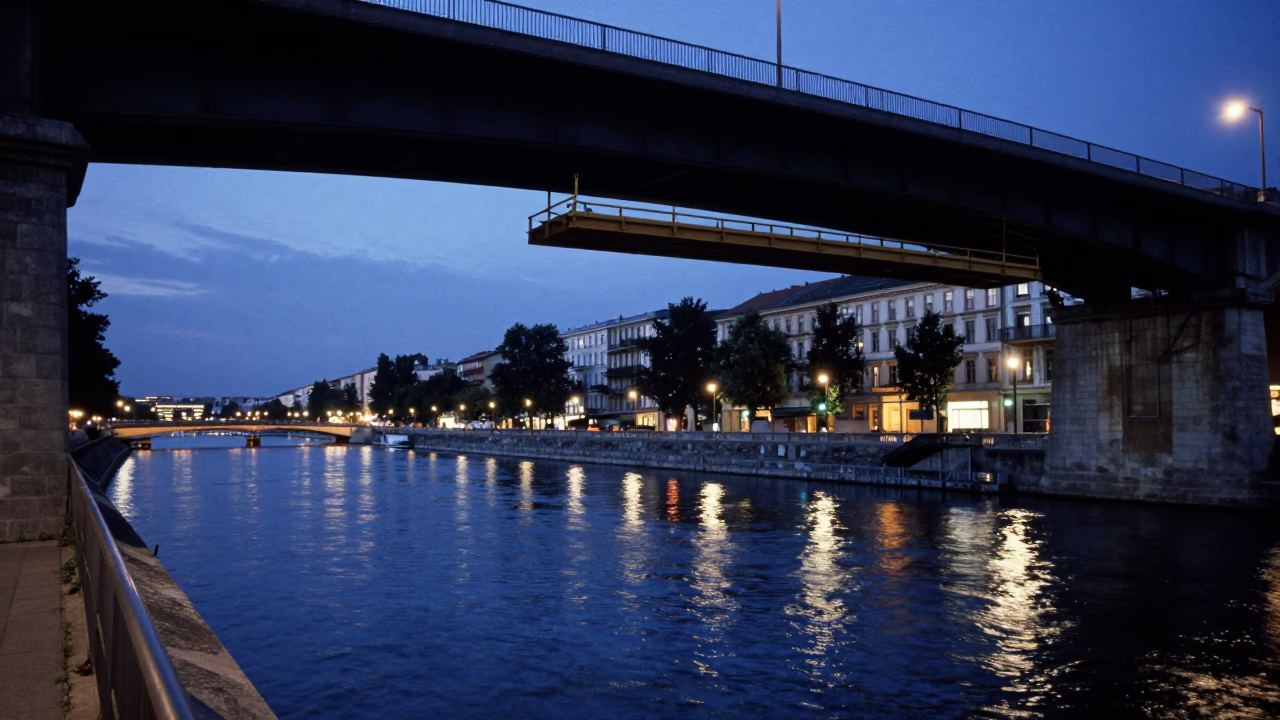Canal Water in Vienna at Blue Hour in in Vienna, Austria