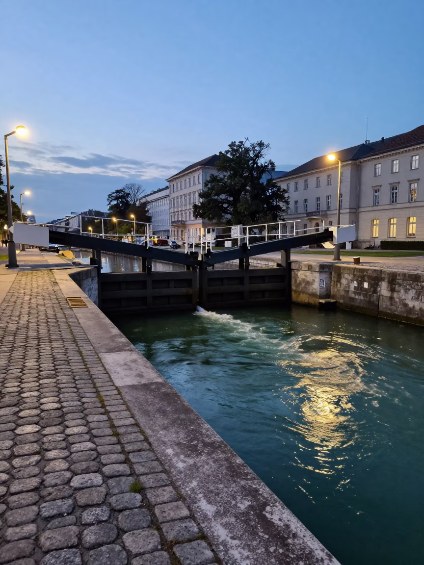 Canal Water in Vienna at Nautical Dawn Light in in Vienna, Austria
