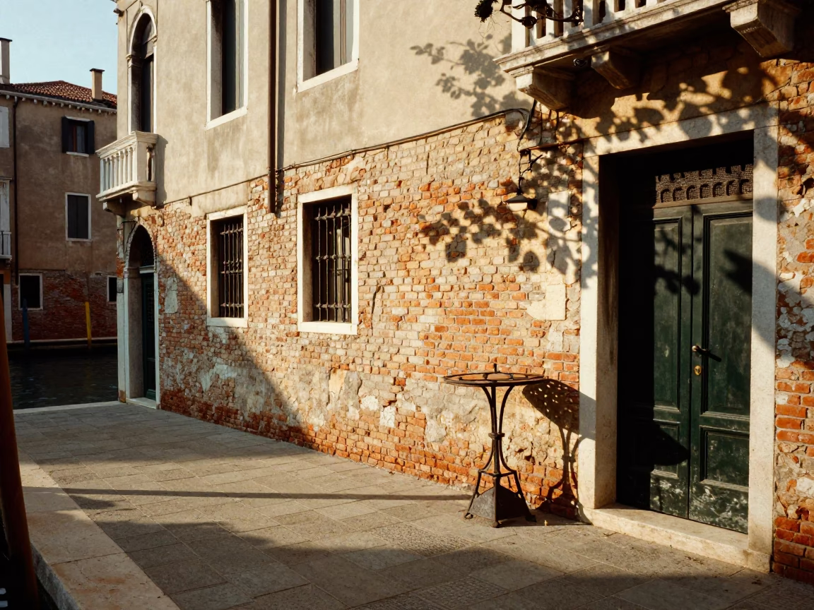 Canalside Life in Venice at Clear Late-afternoon Light in in Venice, Italy