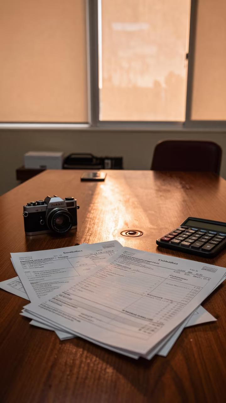Cancun Office Desk Invoices Before Dusk in inside a conference room in Cancun