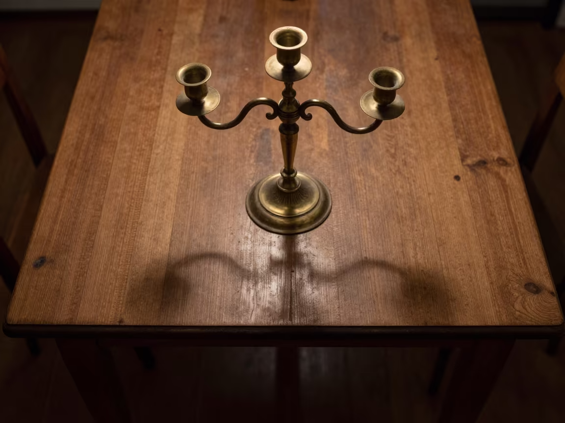 Candelabra Shadows on Dusty Library Table in on a dusty library table in Rotterdam