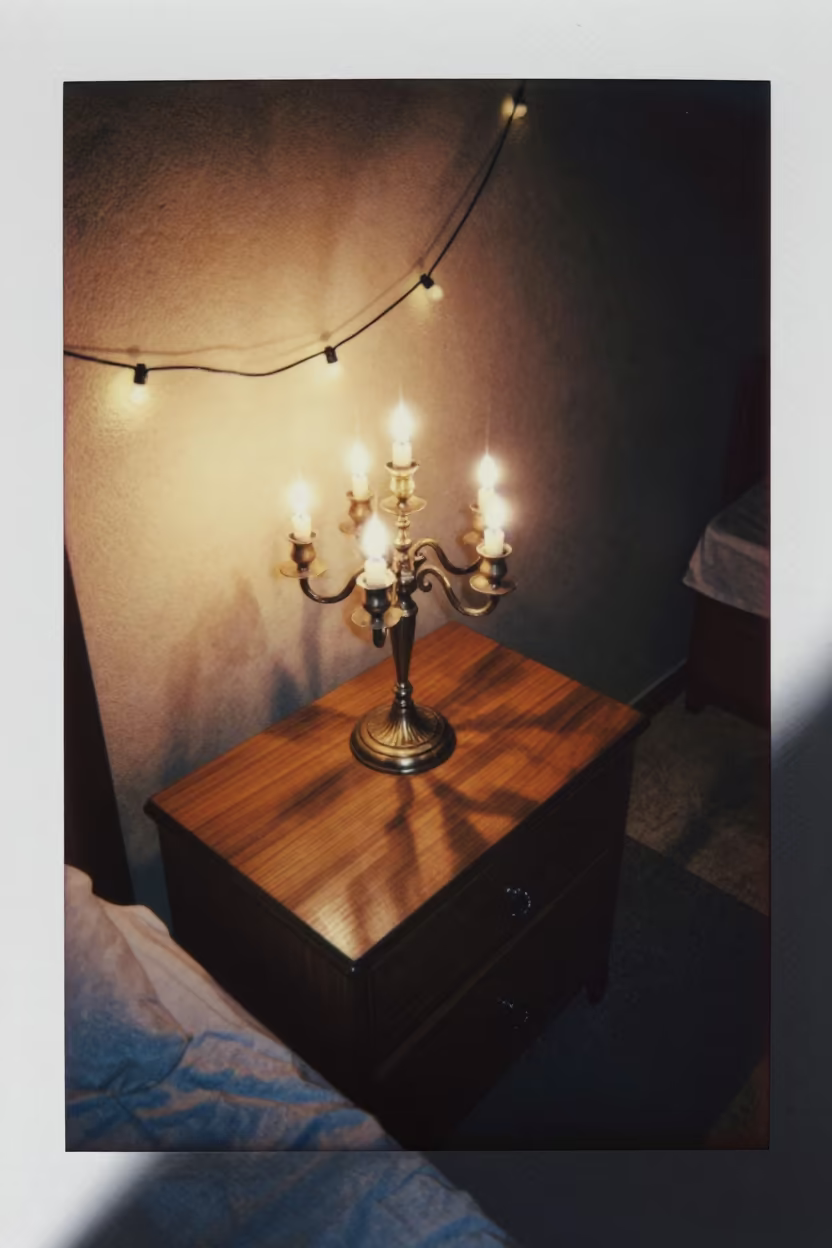 Candelabra Shadows on Izmit Hotel Dresser in on a hotel dresser in İzmit