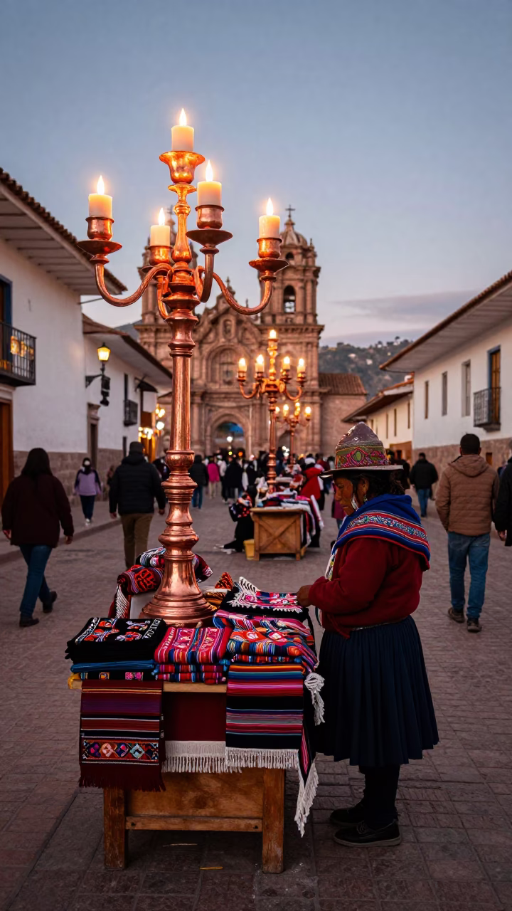 Candelabras in Cusco at Copper-toned Light Before Dusk in in Cusco, Peru