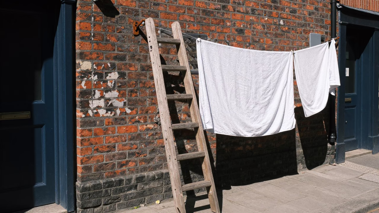 Candid Dublin Street Scene with Laundry Hanging at Noon in Ireland in in Dublin, Ireland
