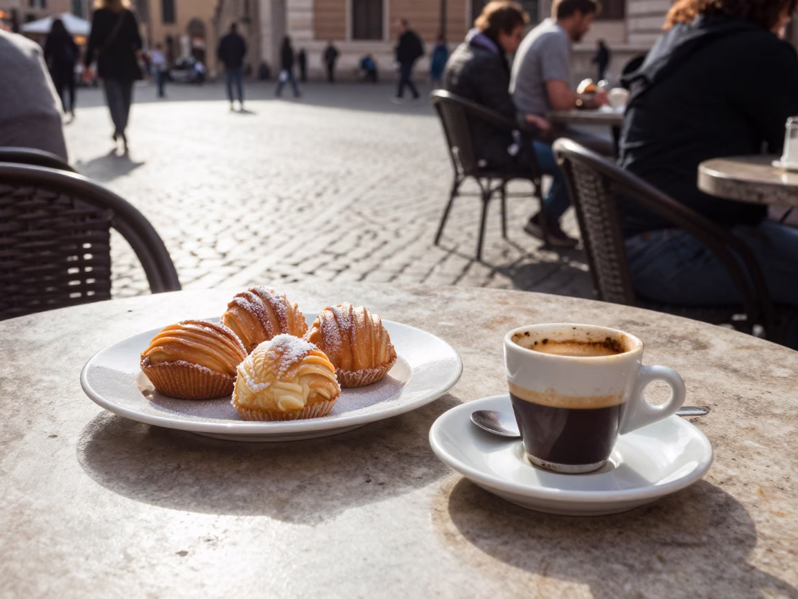 Candid Early Afternoon Street Scene in Rome Italy with Traditional Desserts and Local Life in in Rome, Italy