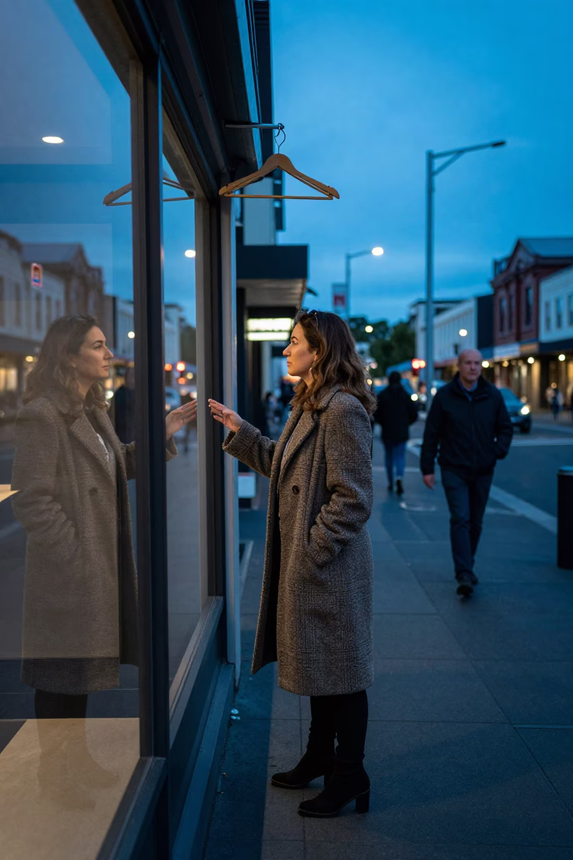 Candid Evening Street Scene in Christchurch New Zealand with Glass and Hanger in in Christchurch, New Zealand