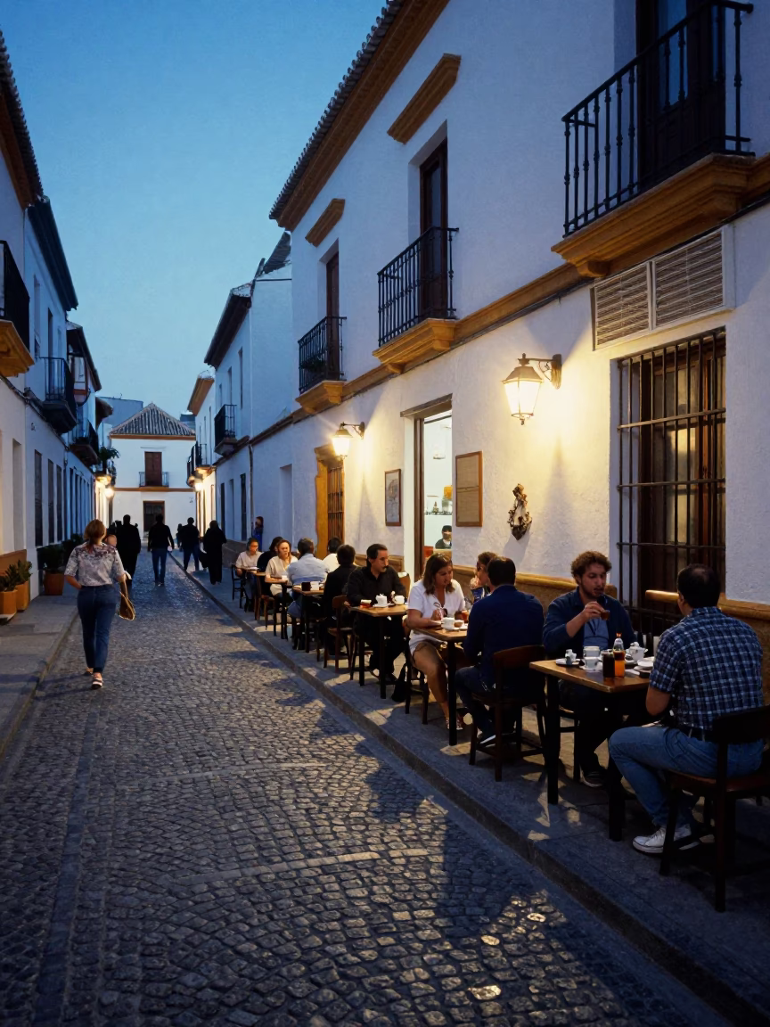 Candid Evening Street Scene in Granada Spain with Traditional Tea and Local Life in in Granada, Spain