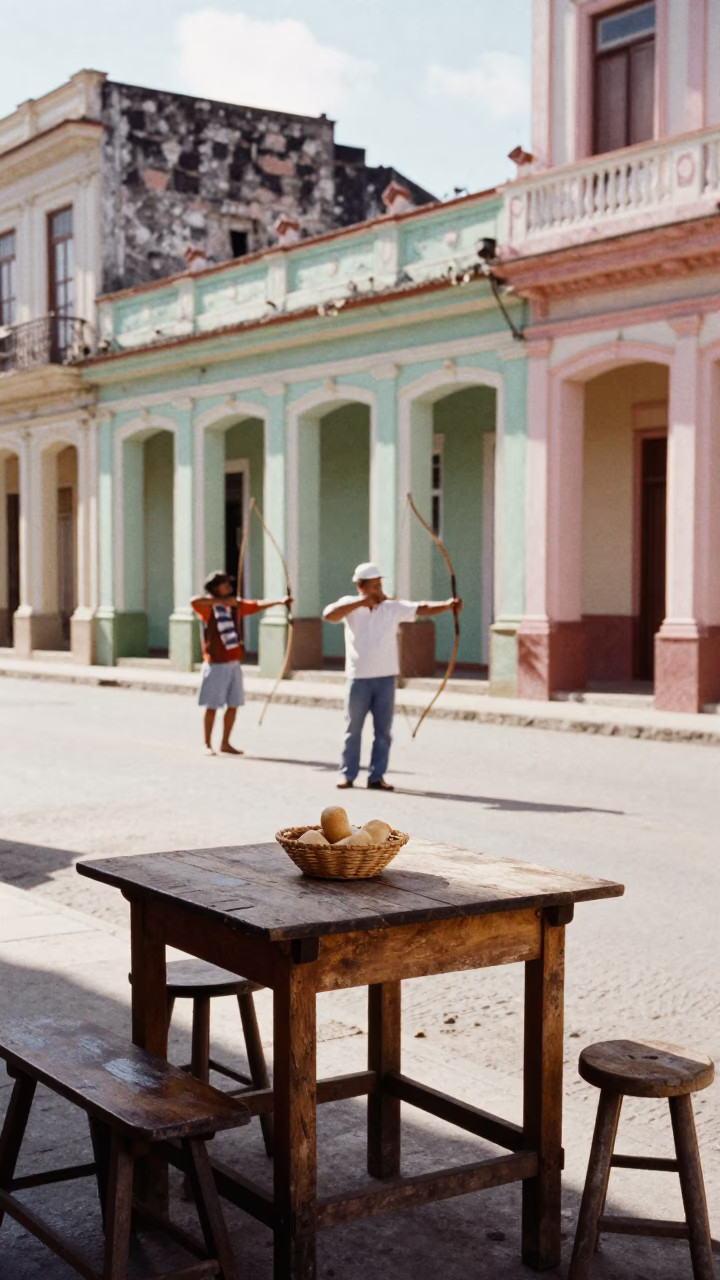 Candid Havana Cuba Late Morning Street Scene with Traditional Archery Contest Background in in Havana, Cuba