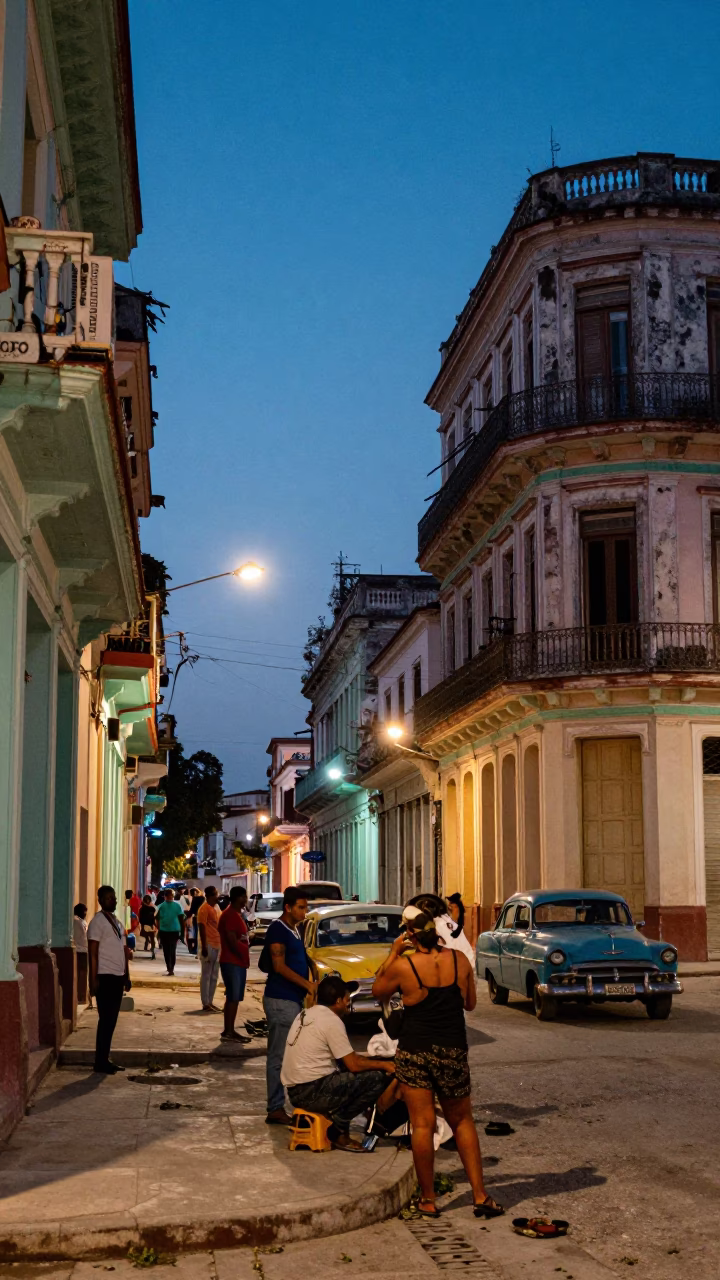 Candid Havana Evening Street Scene with Workers and Local Life in in Havana, Cuba