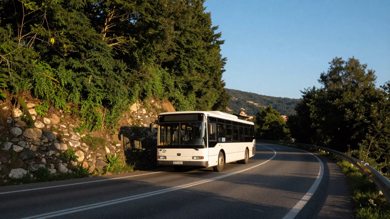 Candid Late Afternoon Street Scene in Bilbao Spain with Classic Bus in in Bilbao, Spain