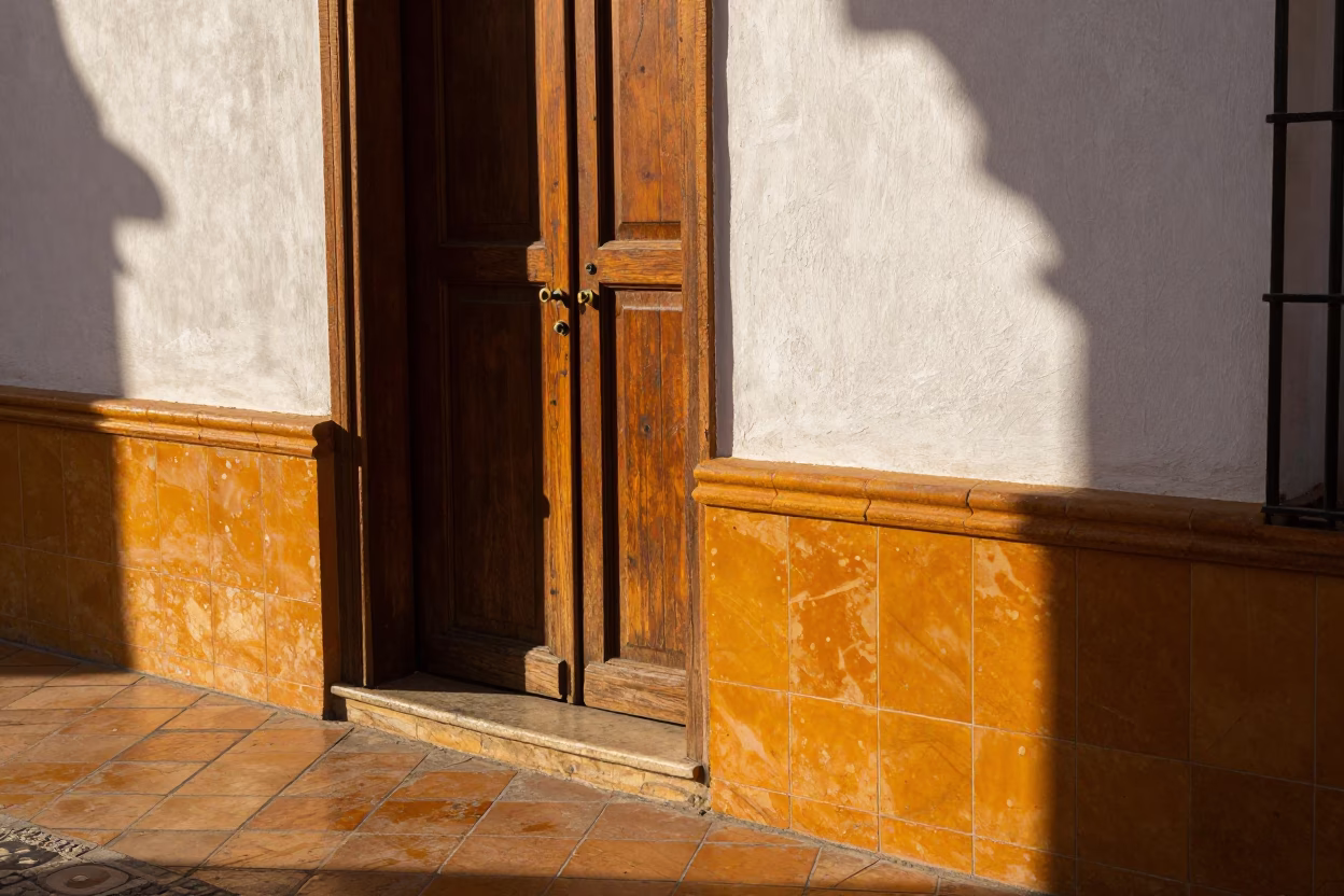 Candid Late Afternoon Street Scene in Seville Spain with Doorknob Detail in in Seville, Spain