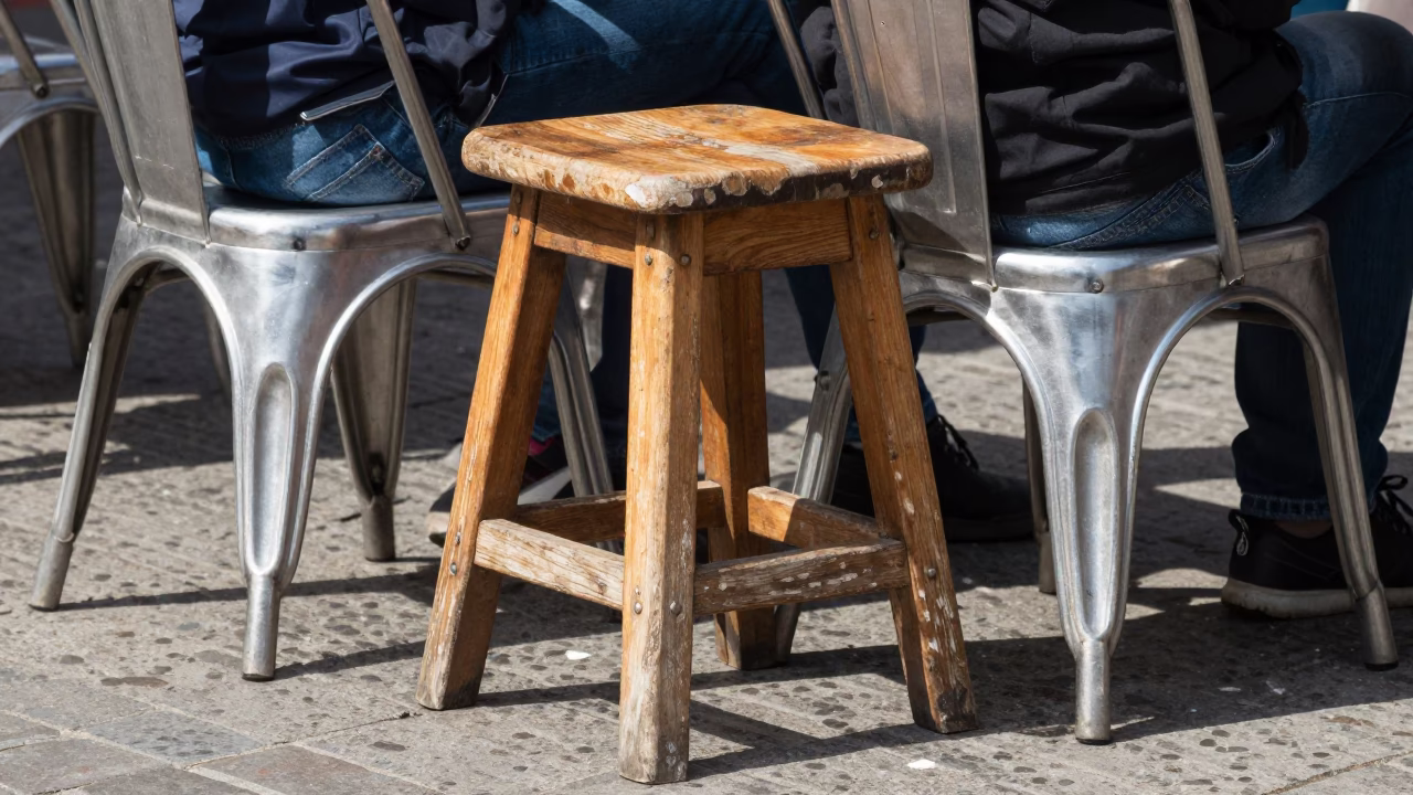 Candid Midday Street Scene in Brussels Belgium with Traditional Stool and Urban Details in in Brussels, Belgium