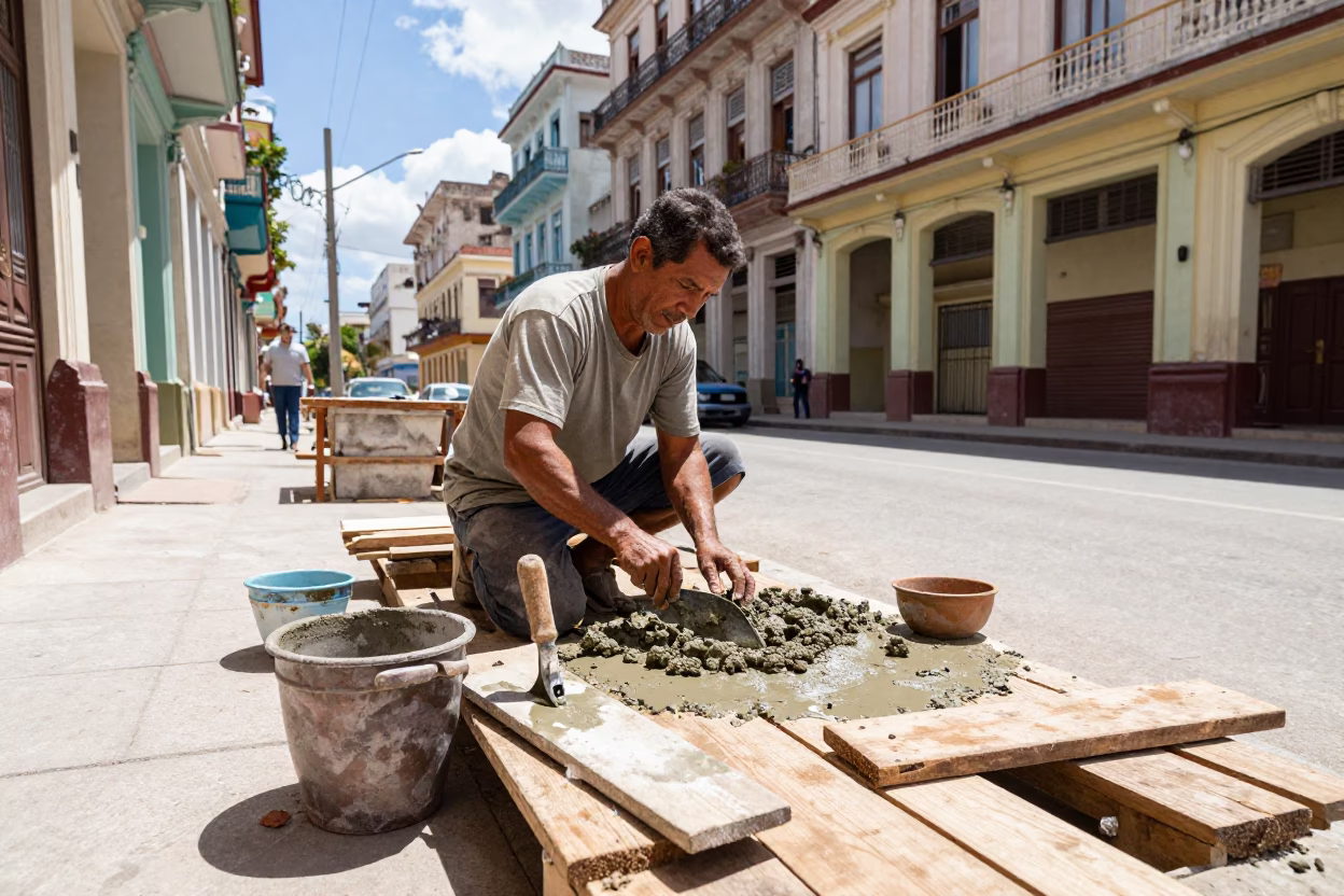 Candid Midday Street Scene in Havana Cuba with Local Artisan Tools and Weathered Architecture in in Havana, Cuba
