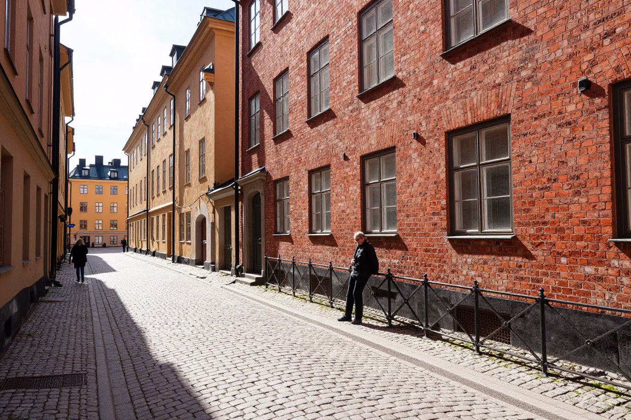 Candid Midmorning Street Scene in Stockholm Sweden with Local Details in in Stockholm, Sweden