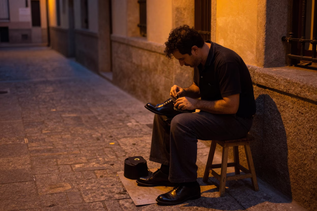 Candid Moment at The Predawn Darkness Light in Madrid in in Madrid, Spain
