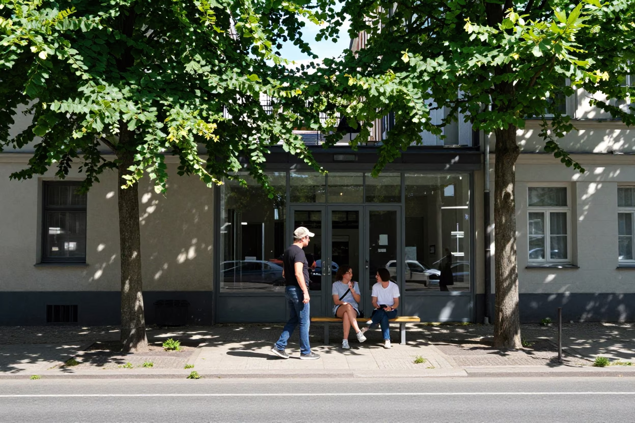 Candid Moment in Berlin at Flat Noon Light in in Berlin, Germany