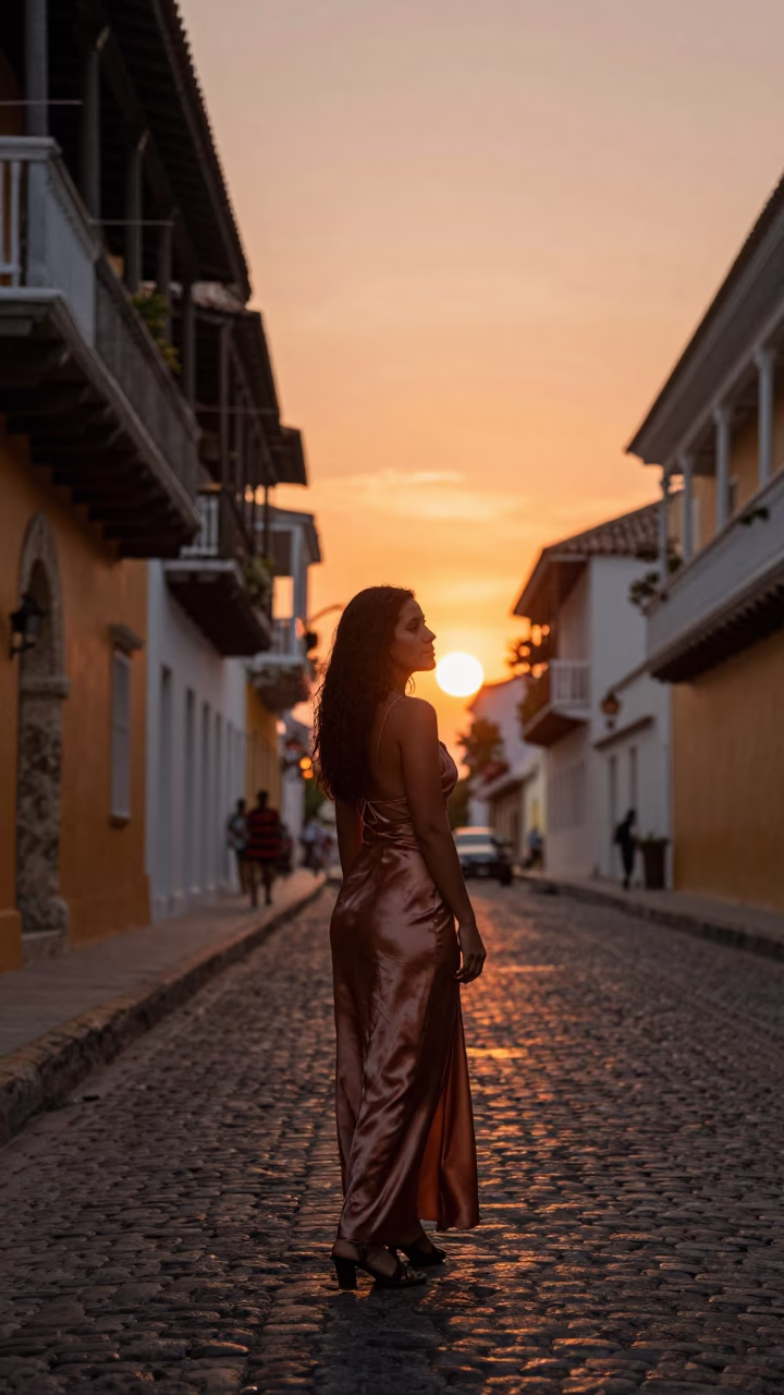 Candid Moment in Cartagena at Copper-toned Light Before Dusk in in Cartagena, Colombia