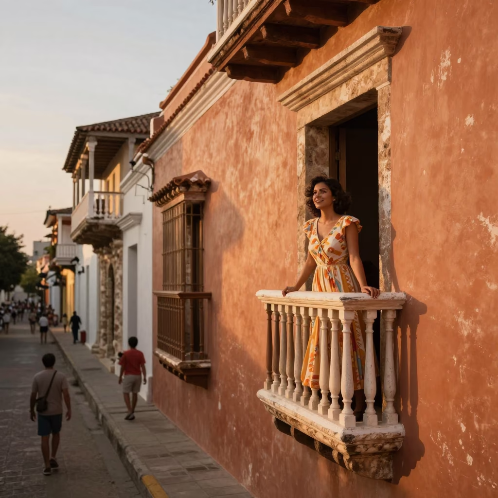 Candid Moment in Cartagena at Honeyed Evening Light in in Cartagena, Colombia