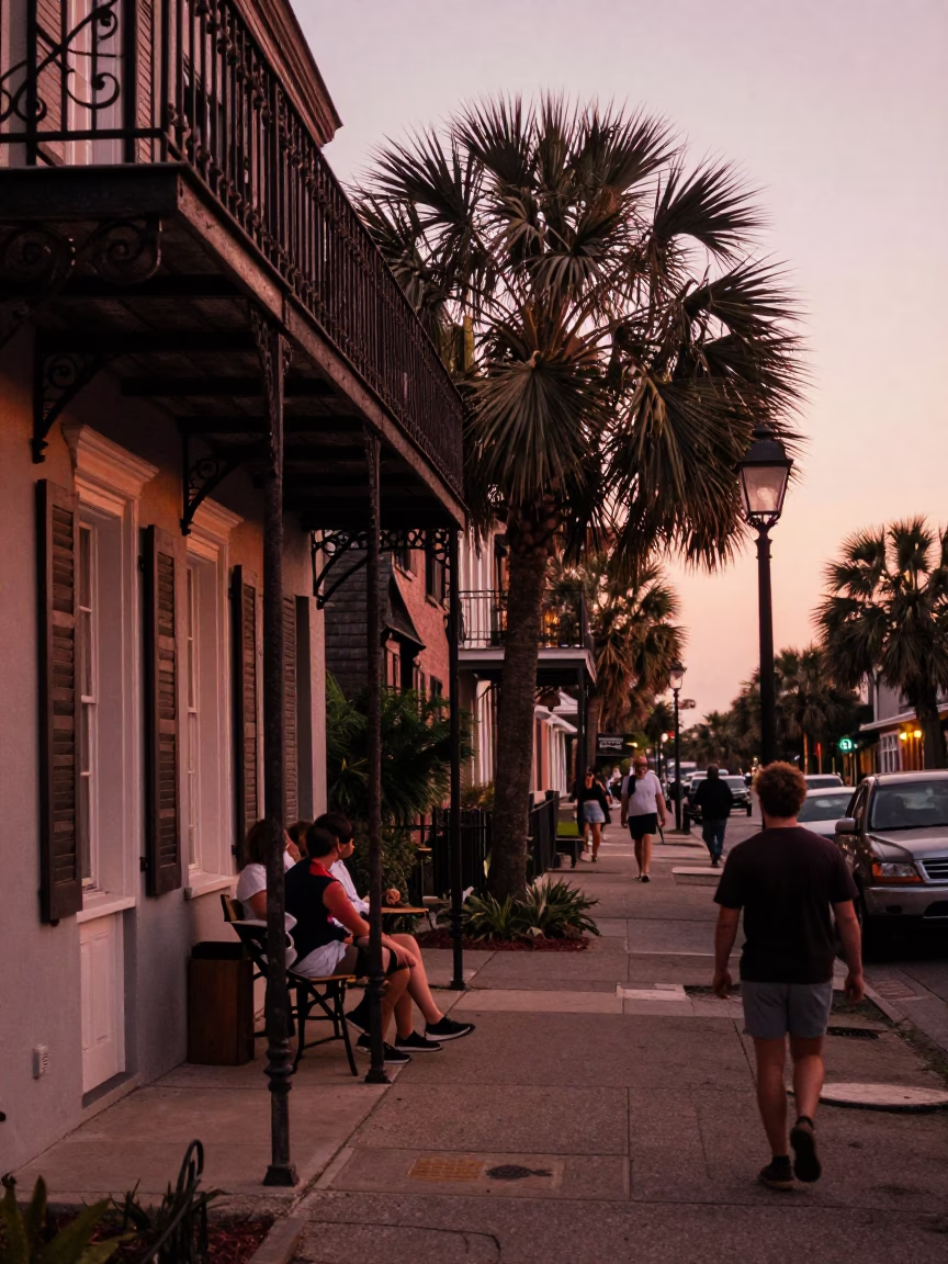 Candid Moment in Charleston at Copper-toned Light Before Dusk in in Charleston, South Carolina, United States
