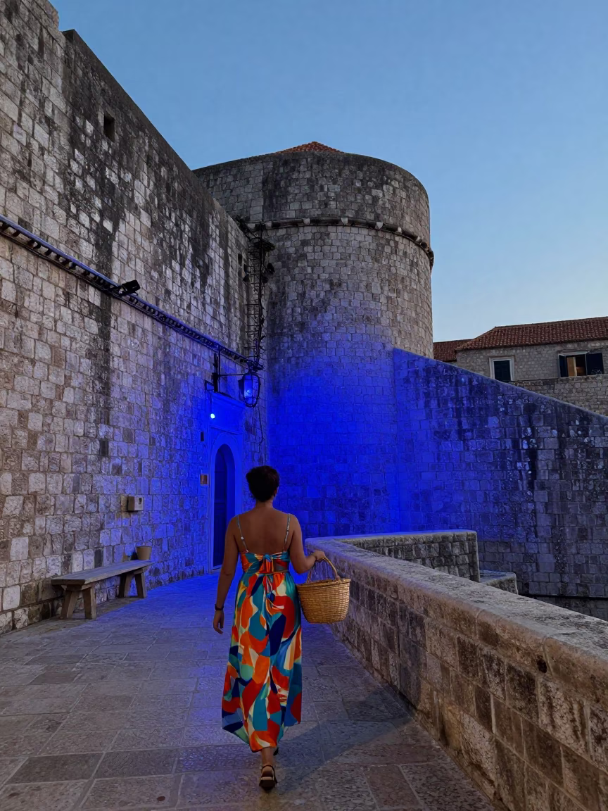 Candid Moment in Dubrovnik at The Last Blue Light Of Evening in in Dubrovnik, Croatia