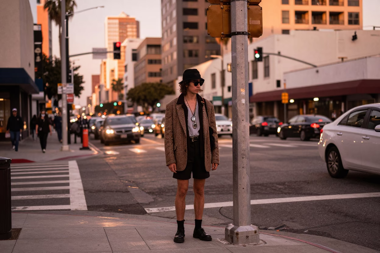 Candid Moment in Los Angeles at Copper-toned Light Before Dusk in in Los Angeles, California, United States