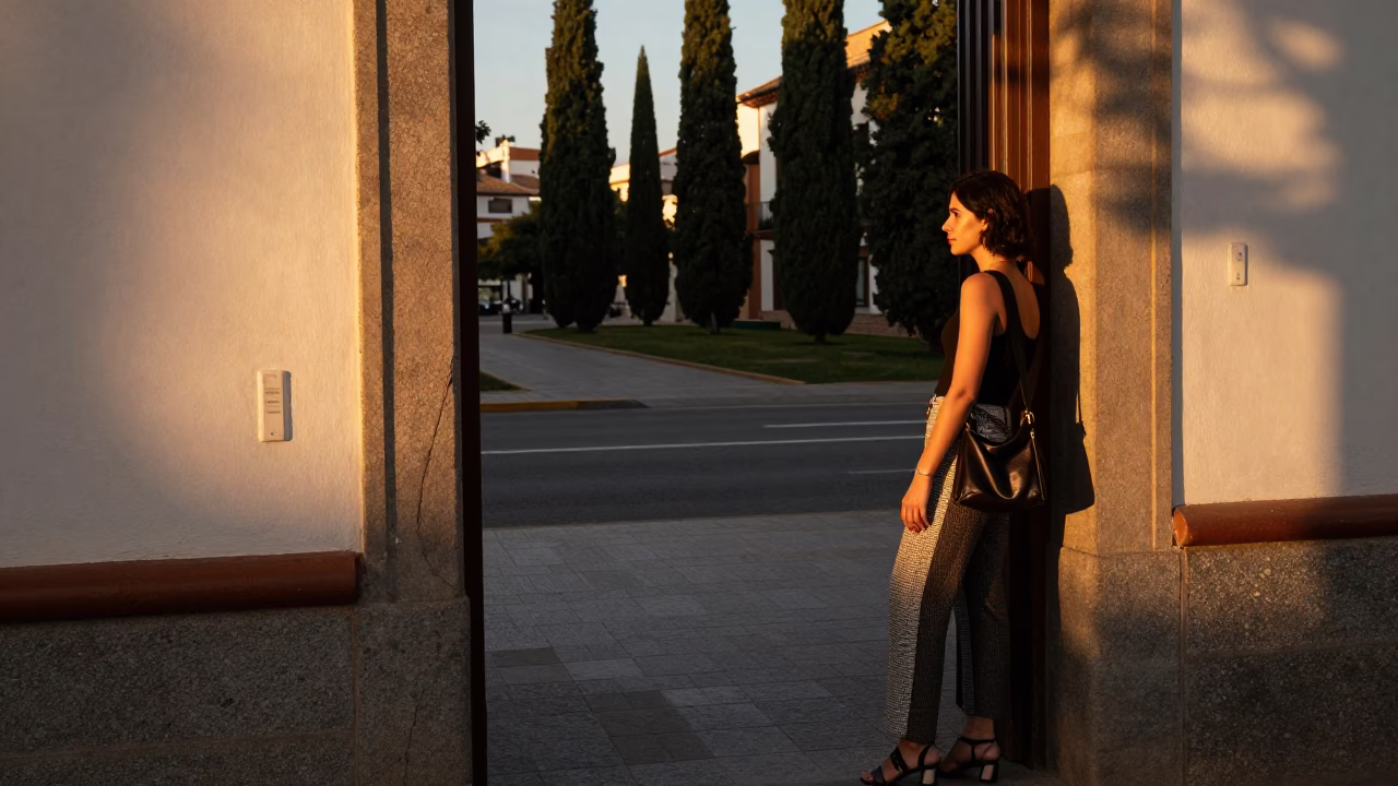 Candid Moment in Madrid at Honeyed Evening Light in in Madrid, Spain