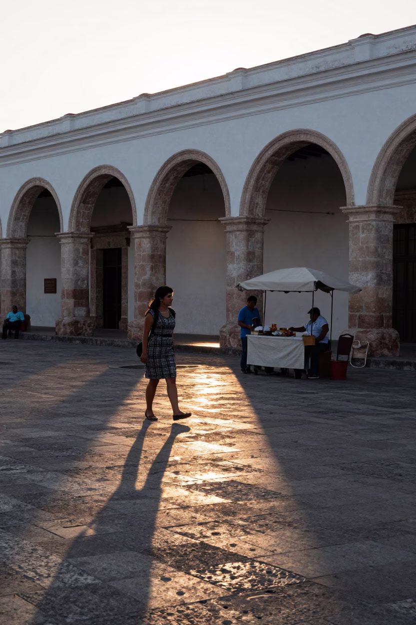 Candid Moment in Merida at Nautical Dawn Light in in Merida, Mexico