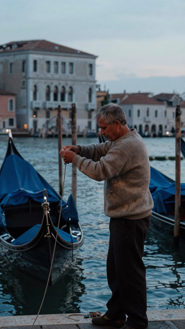 Candid Morning Moment in Venice Italy at Nautical Dawn with Local Street Life in in Venice, Italy