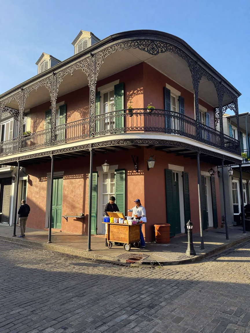 Candid Morning Street Scene in New Orleans Louisiana with Vintage Details in in New Orleans, Louisiana, United States
