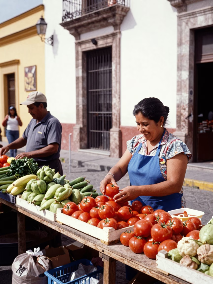 Candid Noon Street Scene in Guadalajara Mexico with Local Market Details in in Guadalajara, Mexico
