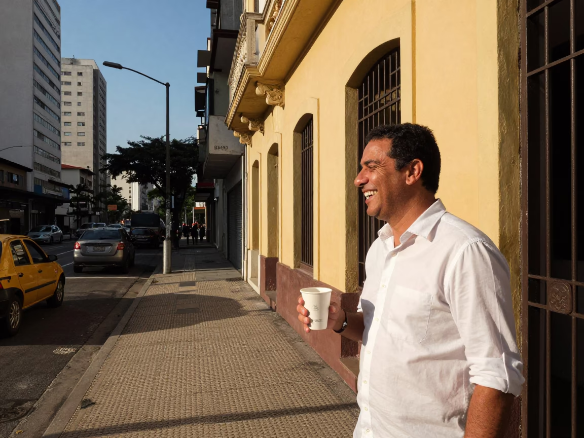 Candid Street Moment in São Paulo Brazil Late Afternoon Light with Local Interaction in in São Paulo, Brazil
