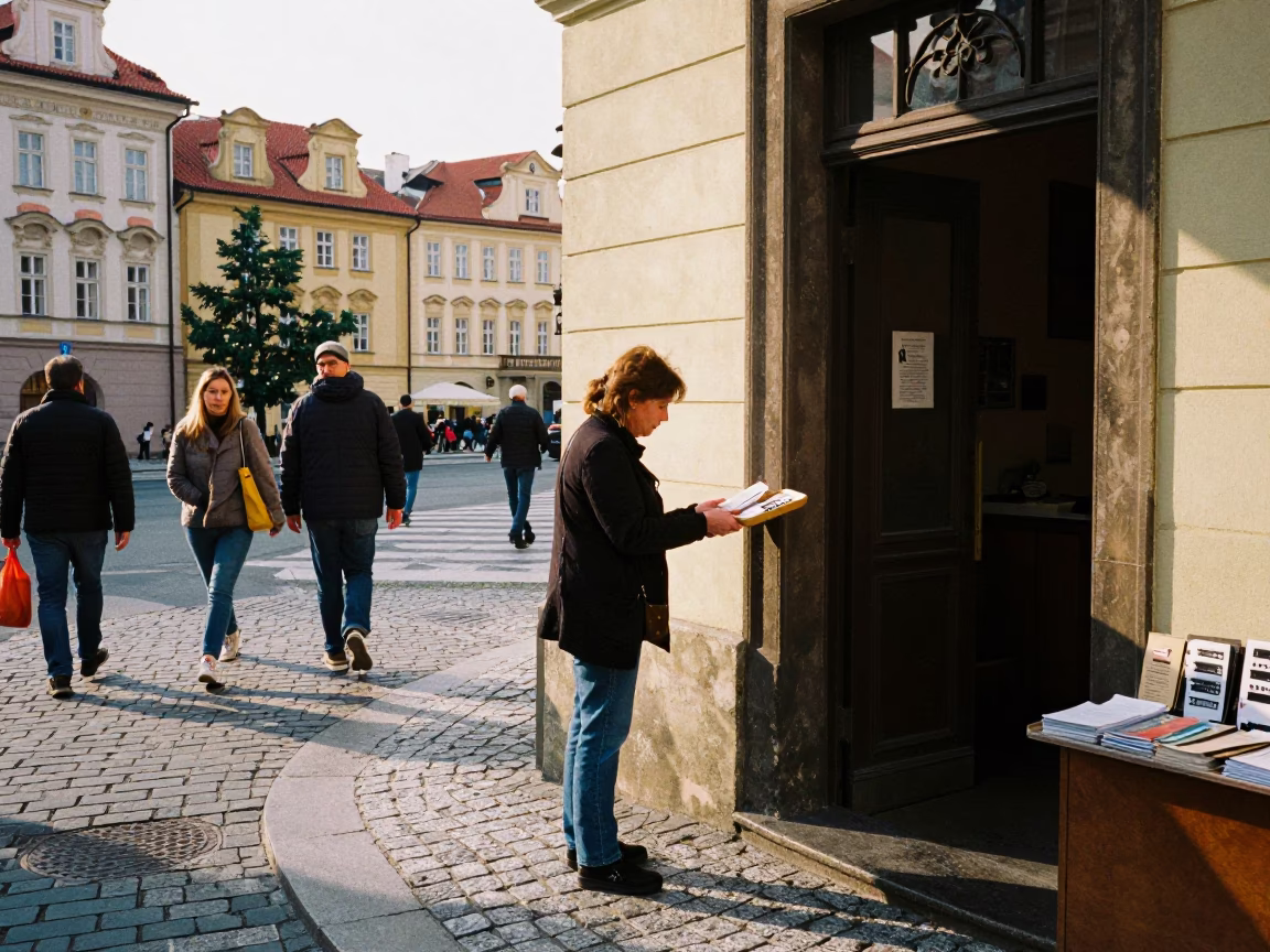 Candid Street Photography of Prague Early Afternoon Life with Historical Architecture in in Prague, Czech Republic