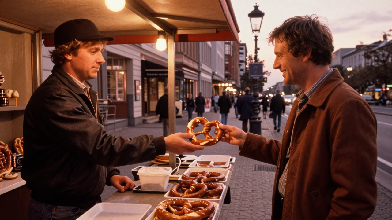 Candid Street Scene in Berlin Germany Before Dusk with Vintage 1980s Charm in in Berlin, Germany