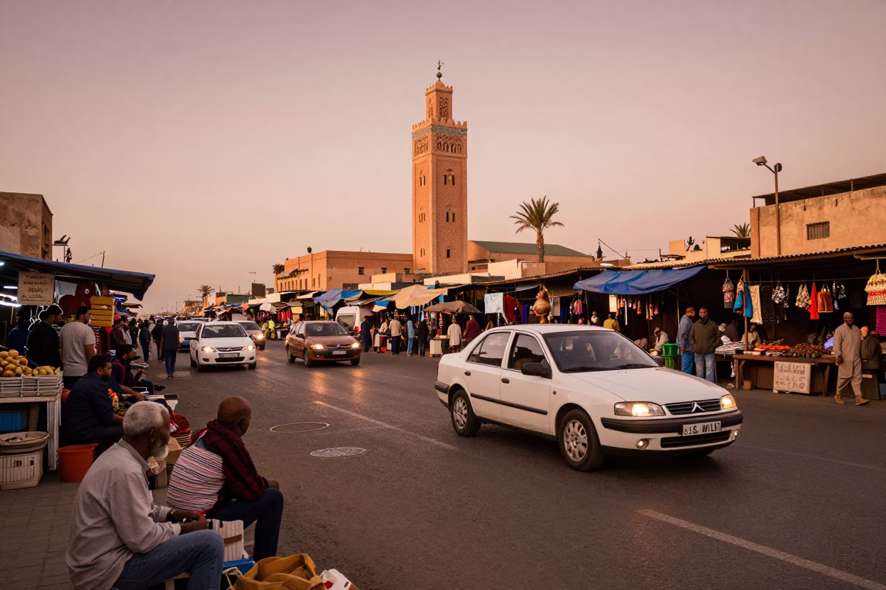 Candid Street Scene in Casablanca Morocco Before Dusk with Local Market Activity in in Casablanca, Morocco