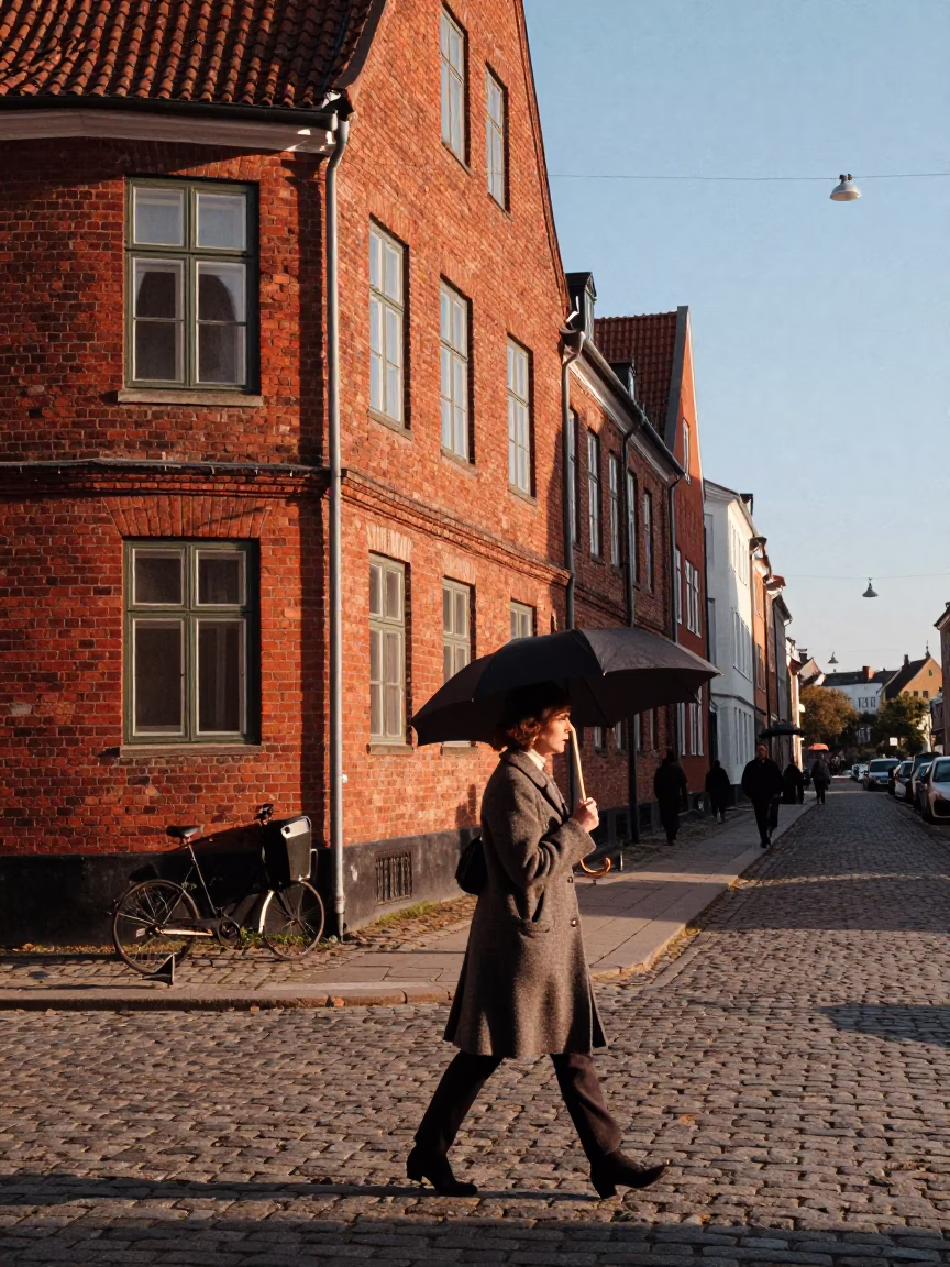 Candid Street Scene in Copenhagen Denmark Late Afternoon Light with Local Elements in in Copenhagen, Denmark