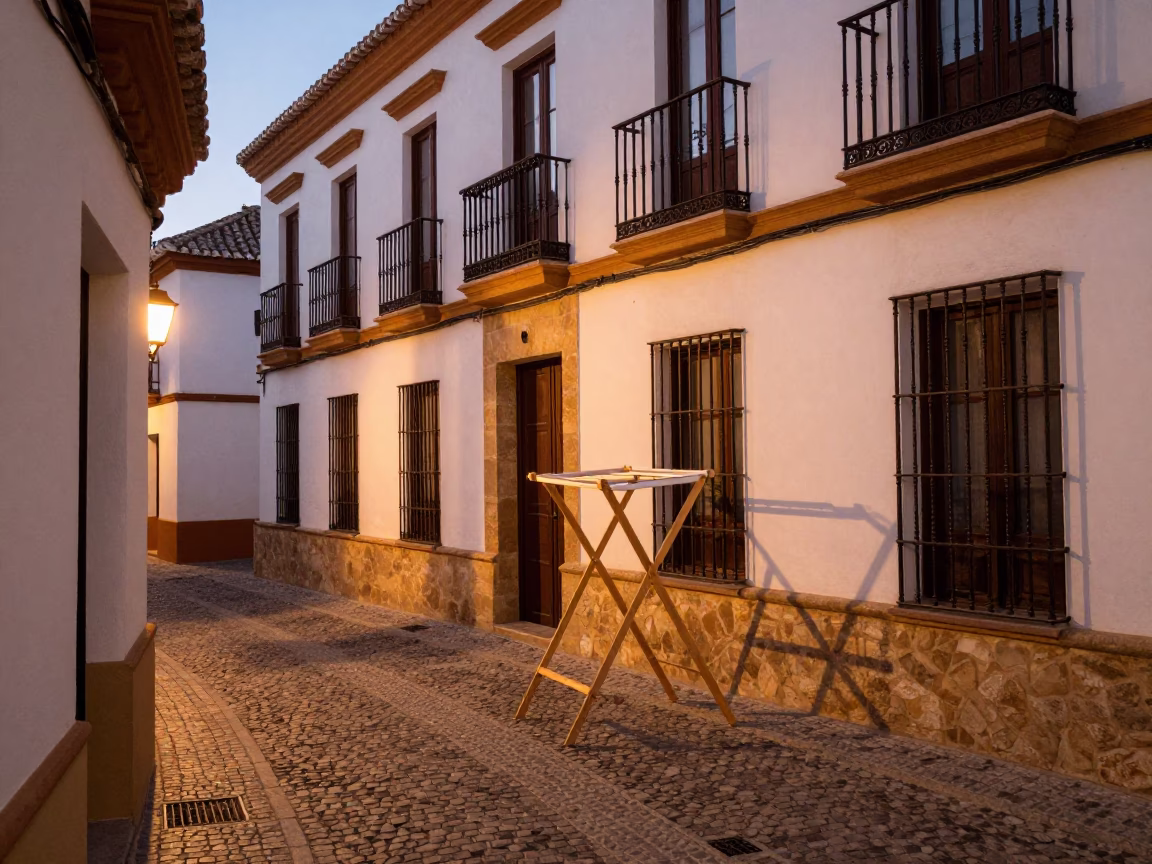 Candid Street Scene in Granada Spain Before Dusk with Drying Rack and Avocados in in Granada, Spain