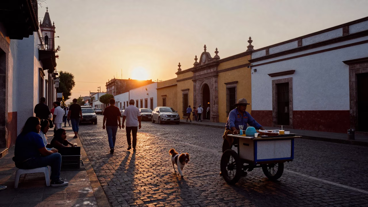 Candid Street Scene in Guadalajara Mexico During Sunset with Local Life in in Guadalajara, Mexico