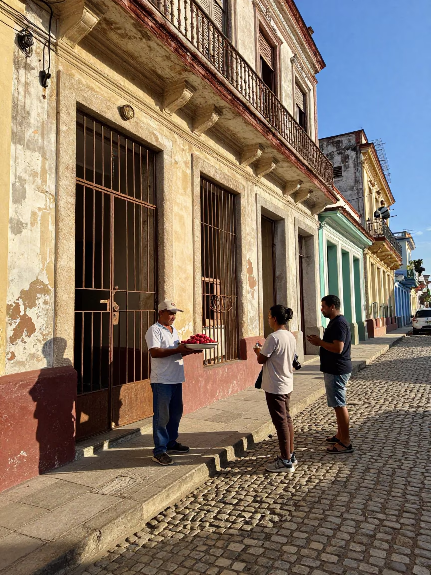 Candid Street Scene in Havana Cuba Late Afternoon Light with Local Interaction in in Havana, Cuba