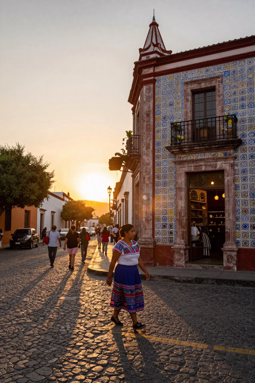Candid Street Scene in Merida Mexico at Sunset with Majolica Tile Details in in Merida, Mexico