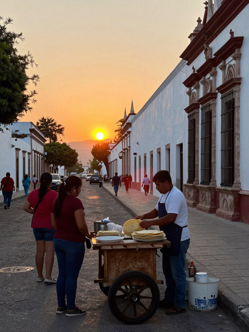 Candid Street Scene in Merida Mexico at Sunset with Vintage Details and Local Life in in Merida, Mexico