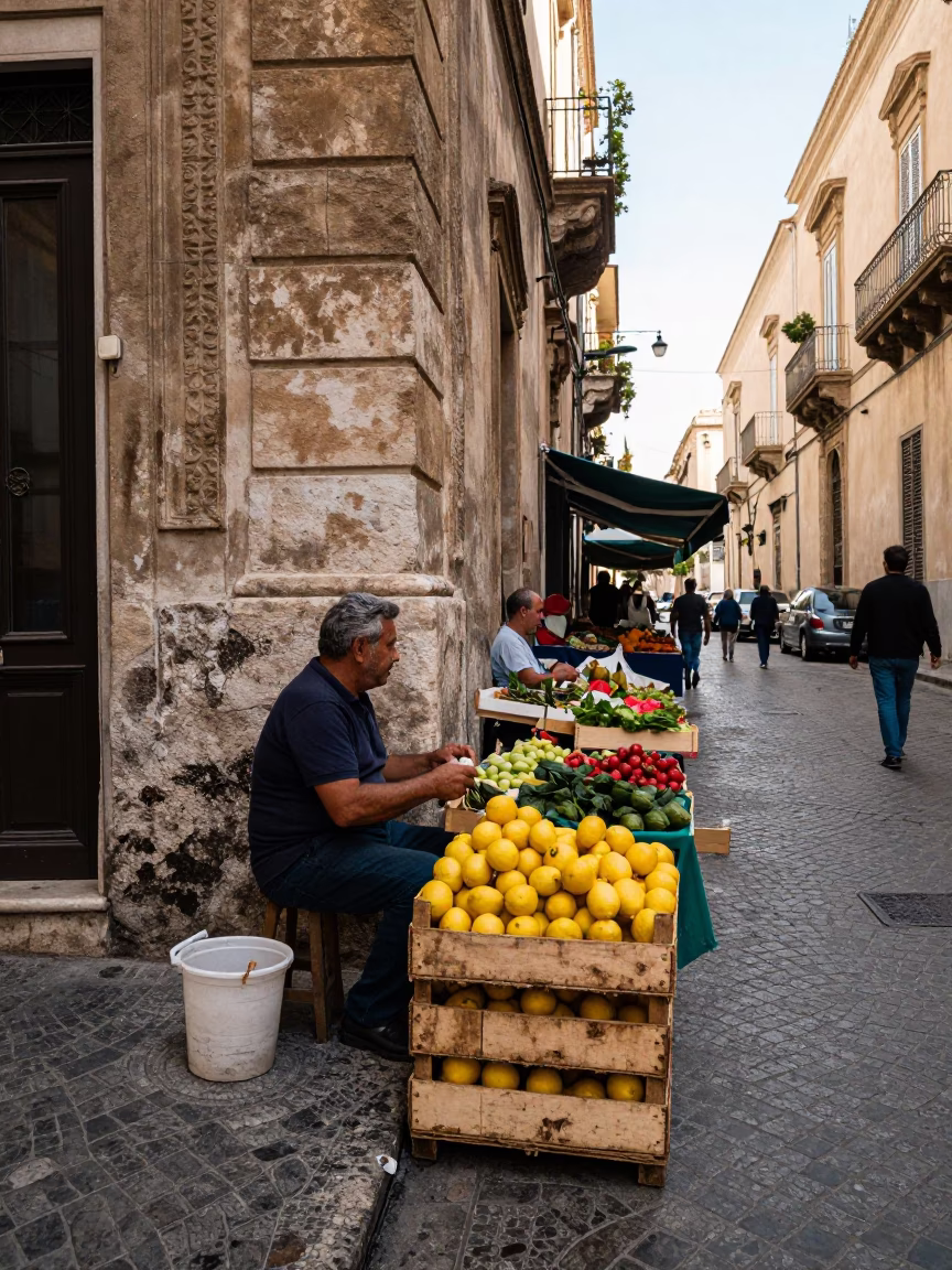 Candid Street Scene in Palermo Italy Early Afternoon with Local Market Activity in in Palermo, Italy