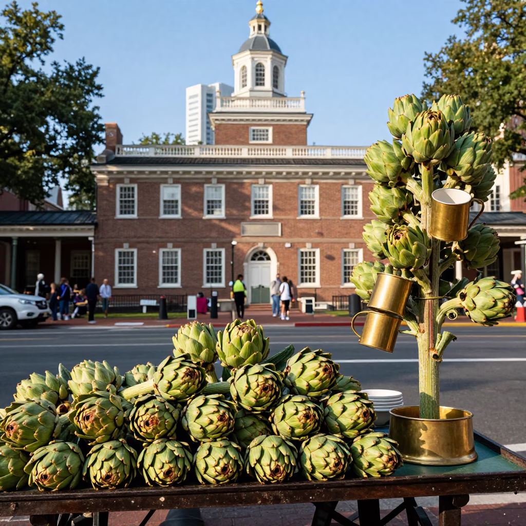 Candid Street Scene in Philadelphia Pennsylvania Early Afternoon with Artichokes and Urban Elements in in Philadelphia, Pennsylvania, United States