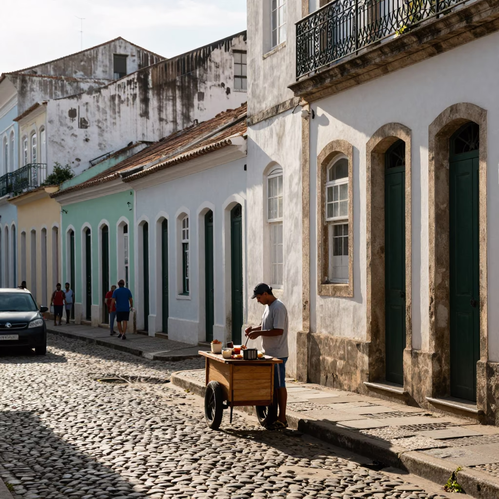 Candid Street Scene in Salvador Brazil Early Afternoon with Sunlight and Local Details in in Salvador, Brazil