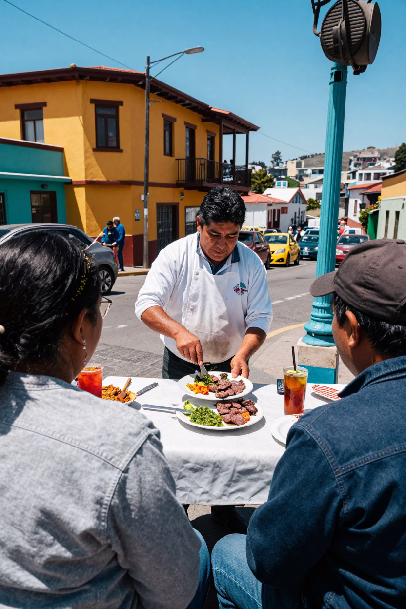 Candid Street Scene in Valparaiso Chile with Churrasco and Local Culture in in Valparaiso, Chile