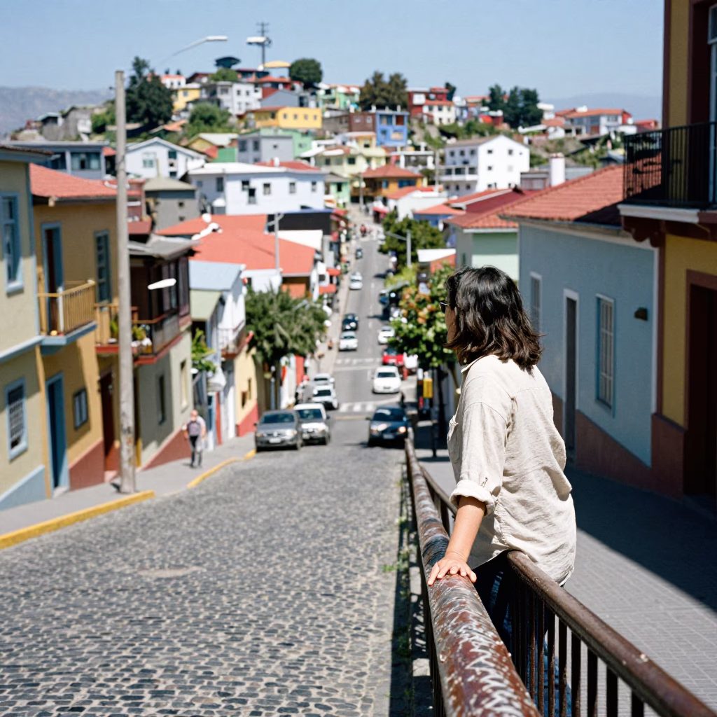 Candid Street Scene in Valparaiso Chile With Dented Metal Rim in in Valparaiso, Chile