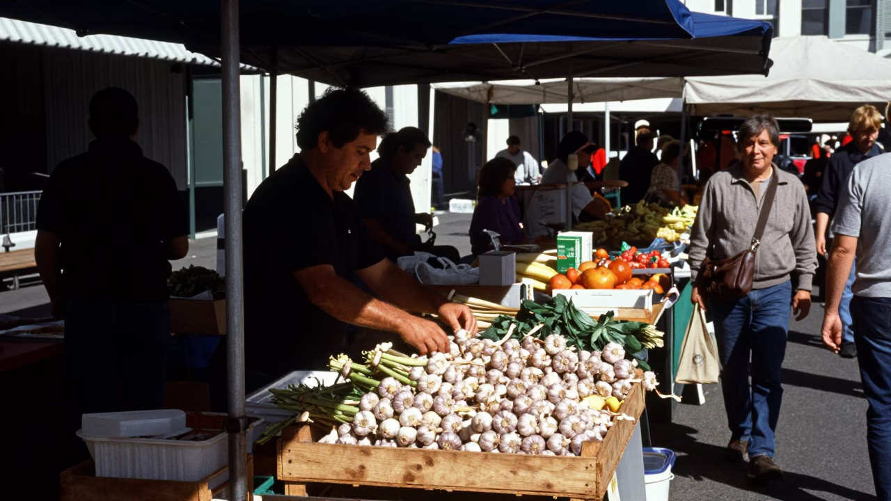 Candid Wellington New Zealand Street Scene Under Flat Noon Glare With Local Market Items in in Wellington, New Zealand